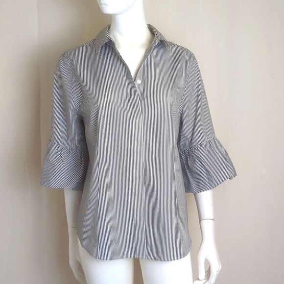 Chico's Non-iron Button Down Blouse Black and White Stripe Size 1 - Picture 1 of 9